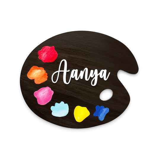 Painting Themed Hand-Painted Wooden Kids Name Plate