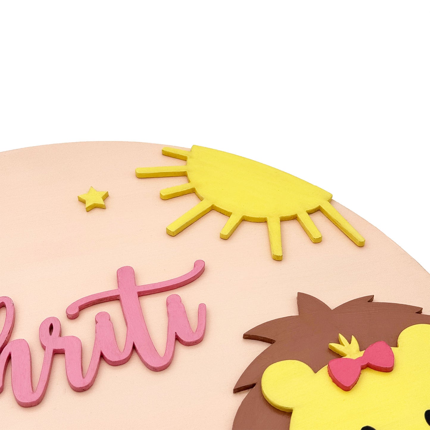 Animal Themed Hand-Painted Wooden Round Kids Name Plate - Design 1