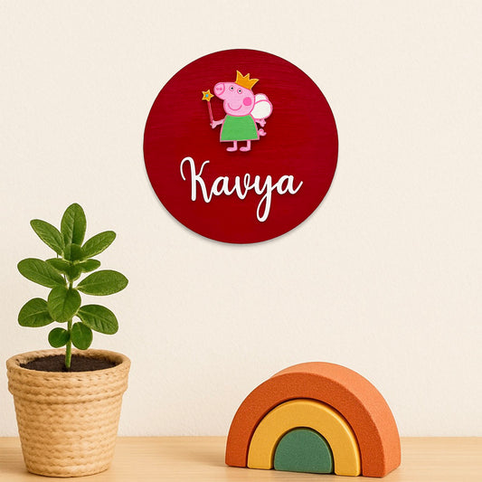 Peppa Pig Themed Hand-Painted Wooden Mini Kids Name Plate