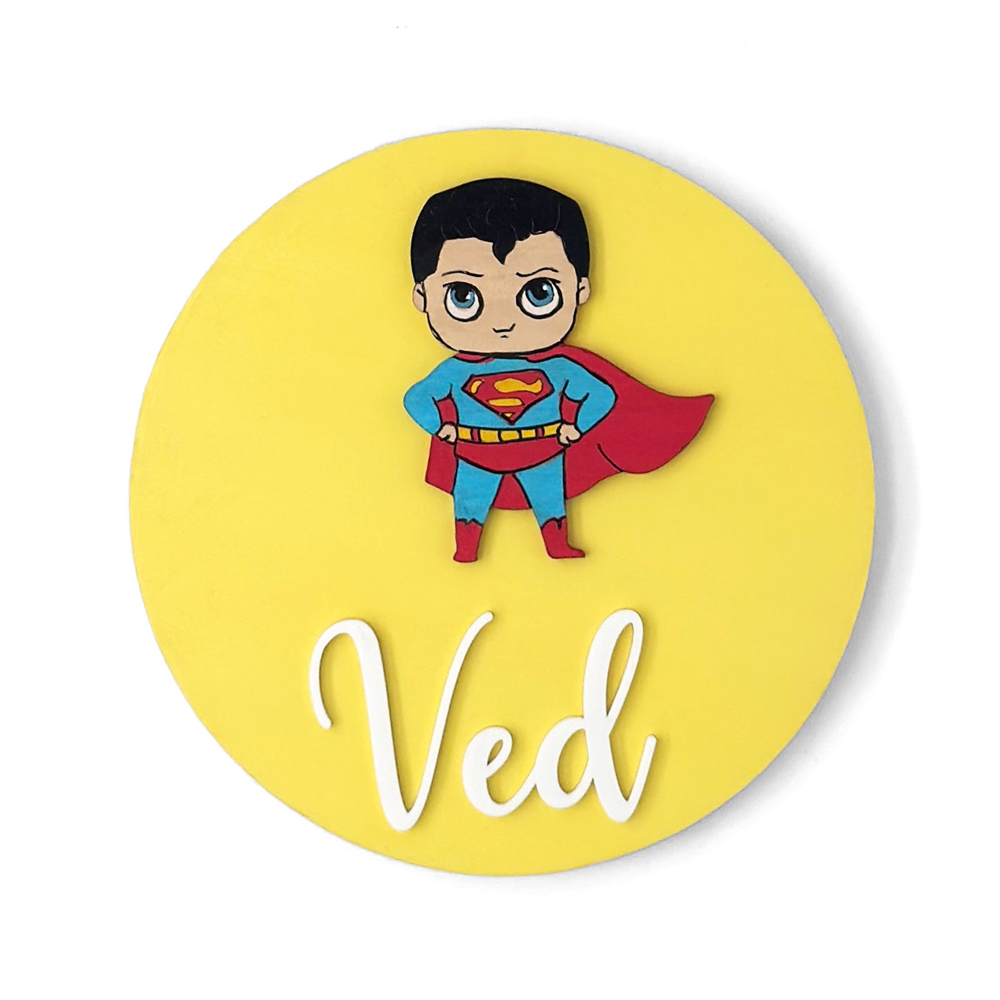 Superman Themed Hand-Painted Wooden Name Plate For Kids