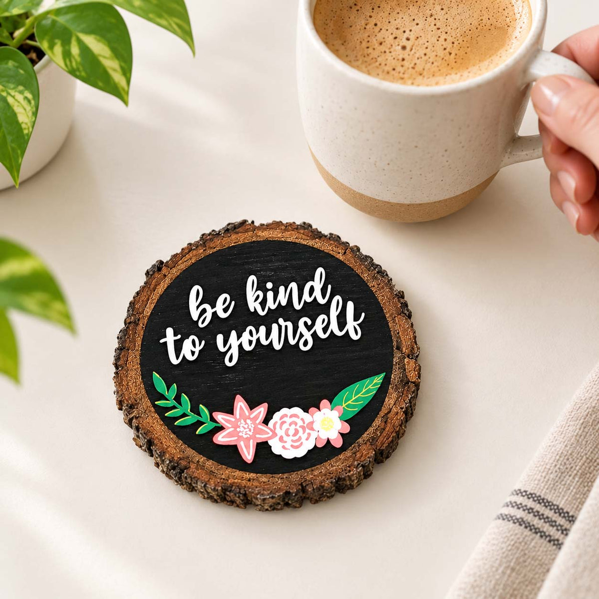 Be Kind To Yourself Hand-Painted Wooden Coaster