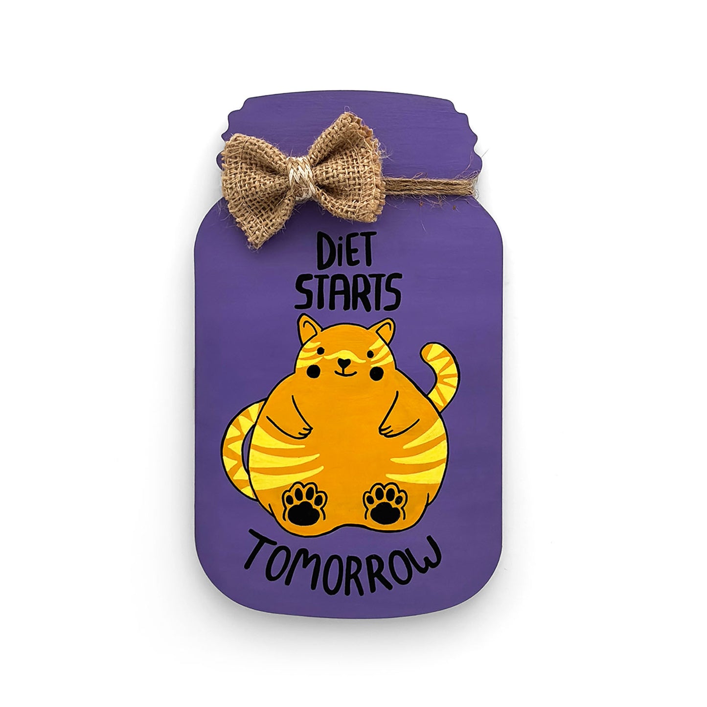 Diet Starts Tomorrow Hand-Painted Wooden Jar Kitchen Wall Hanging - Purple