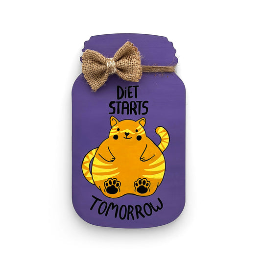 Diet Starts Tomorrow Hand-Painted Wooden Jar Kitchen Wall Hanging - Purple