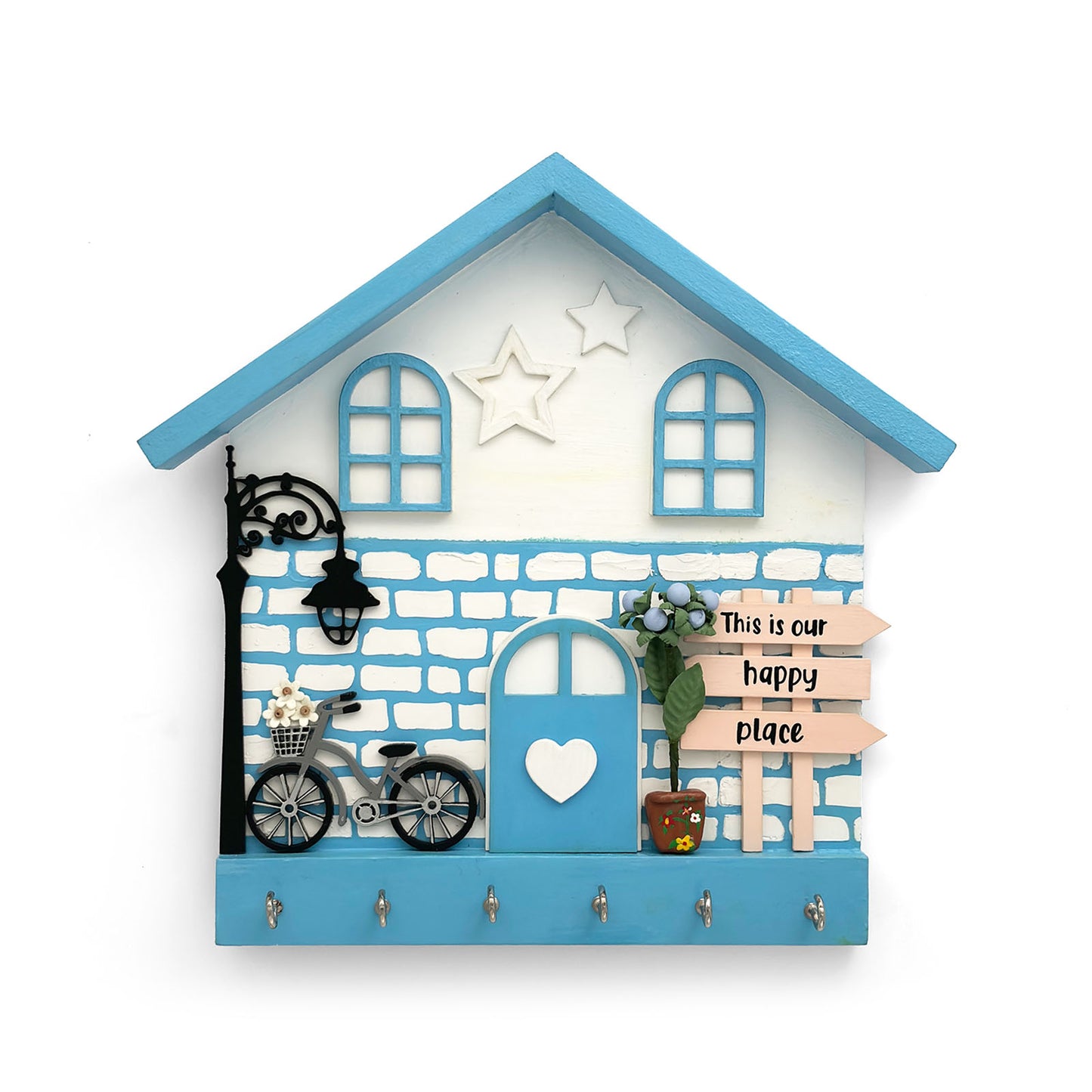Personalised Hand-Painted Wooden Hut Key Holder With Bricks Texture