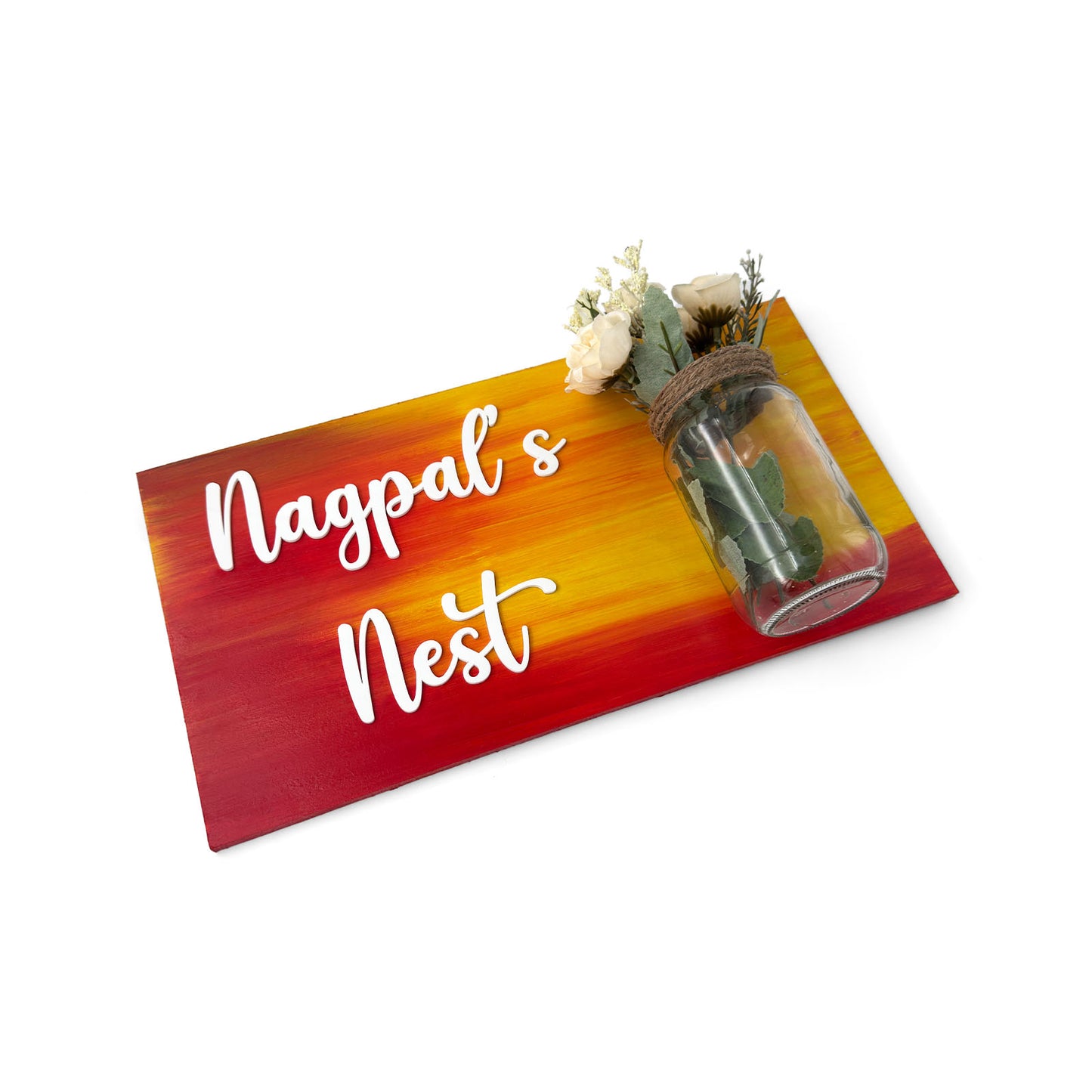 Hand-Painted Wooden Name Plate With Jar For Home - Only Jar Board