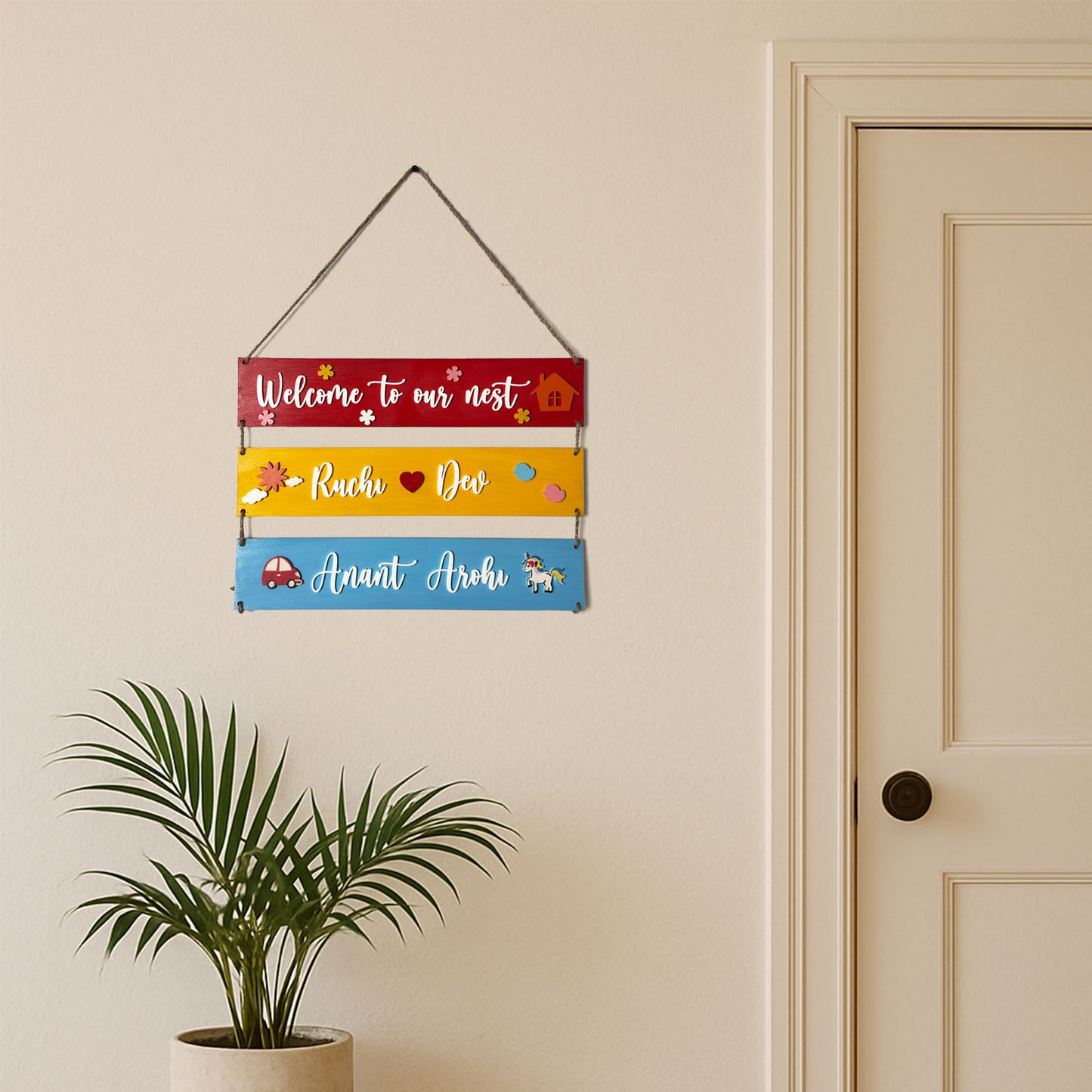 Welcome To Our Nest Hand-Painted Wooden Three Plank Name Plate For Home