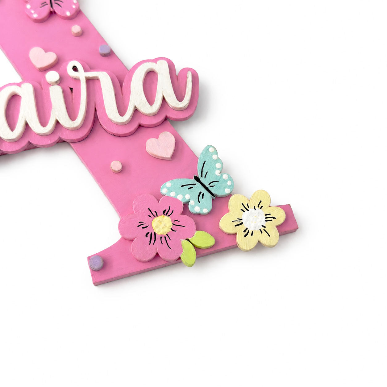 Butterfly & Flower Themed Layered Alphabet Initial Hand-Painted Wooden Kids Name Plate - Design 1