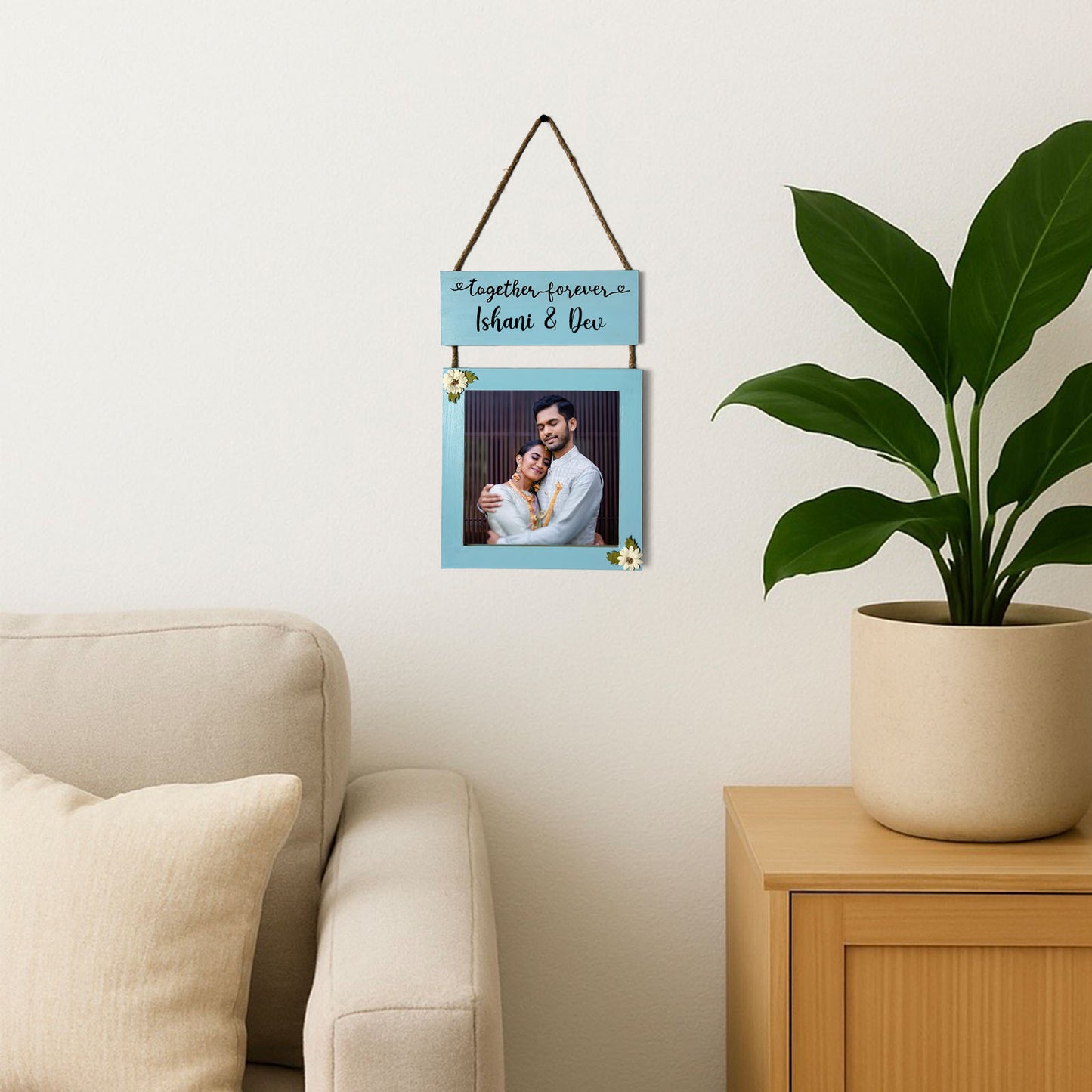 Together Forever Personalised Hand-Painted Wooden Photo Holder - Light Grey