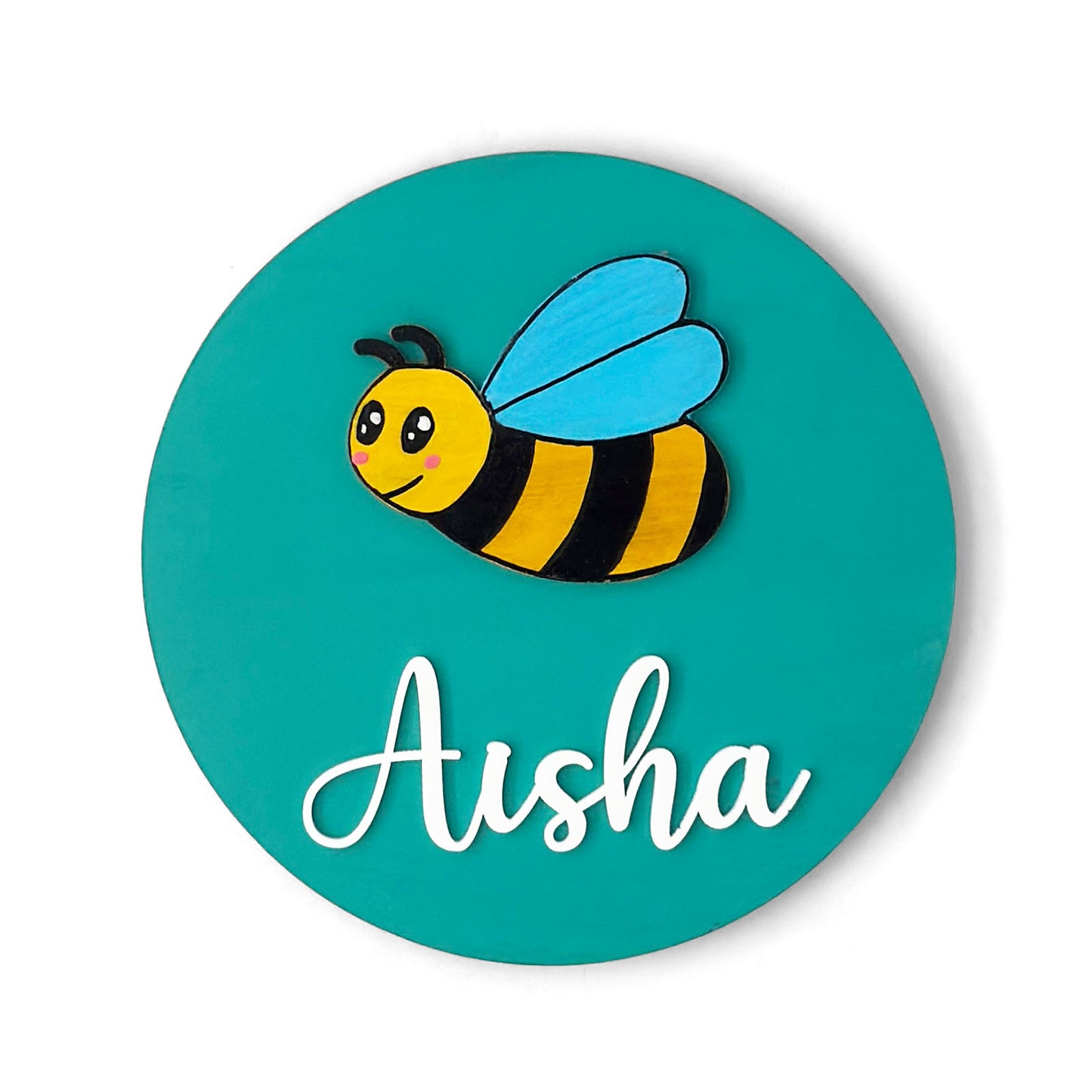 Honey Bee Themed Hand-Painted Wooden Name Plate For Kids