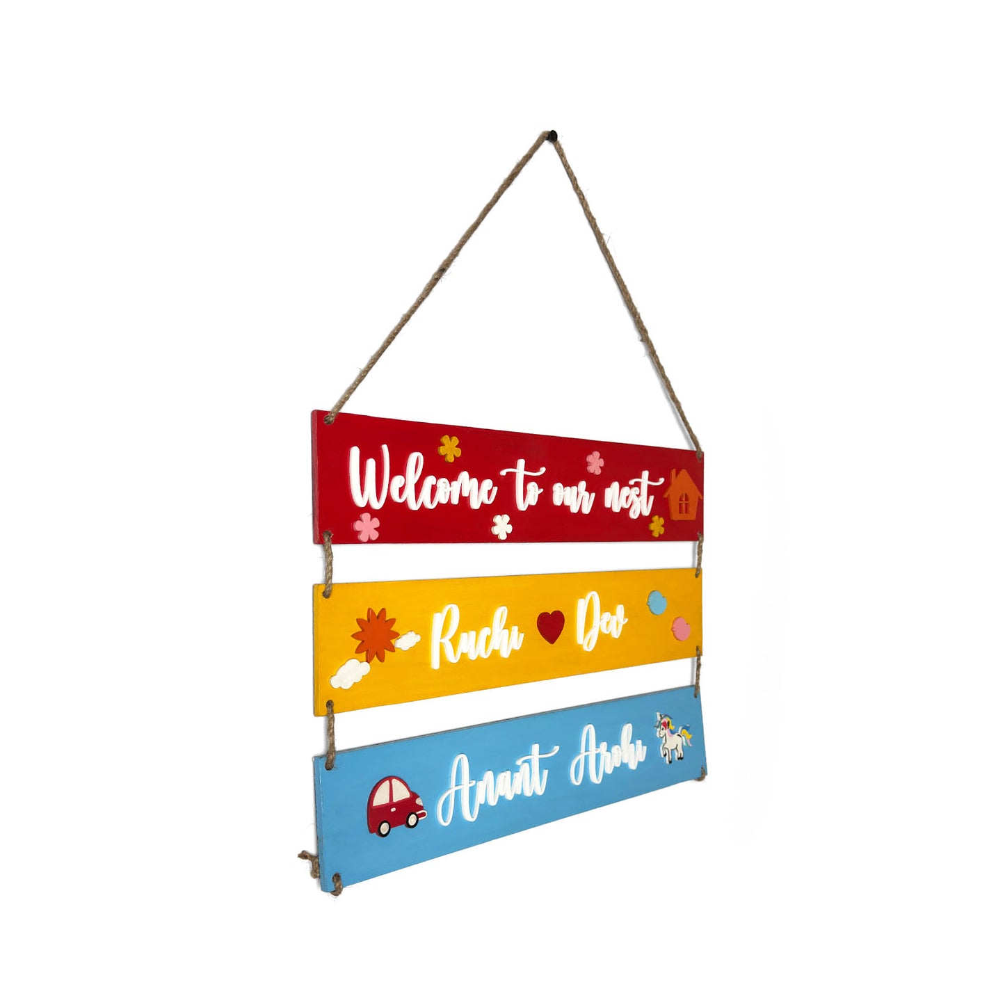 Welcome To Our Nest Hand-Painted Wooden Three Plank Name Plate For Home