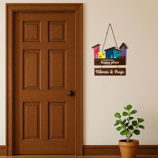 Hut-Shaped Hand-Painted Wooden Name Plate For Home - Hut Board & One Plank Design 3