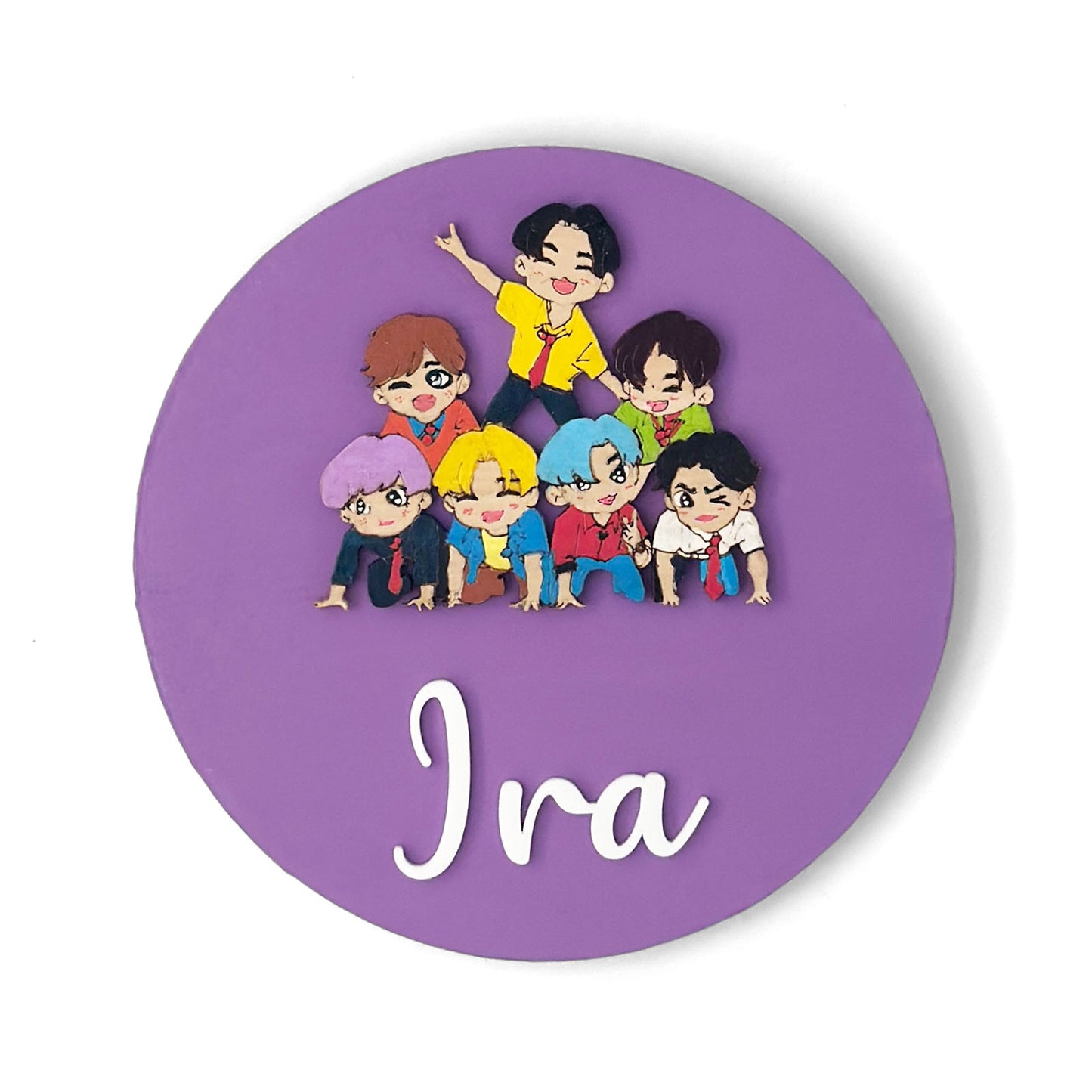 BTS Themed Hand-Painted Wooden Name Plate For Kids