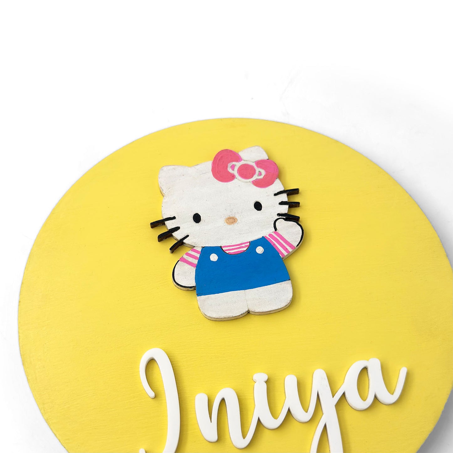 Hello Kitty Themed Hand-Painted Wooden Name Plate For Kids