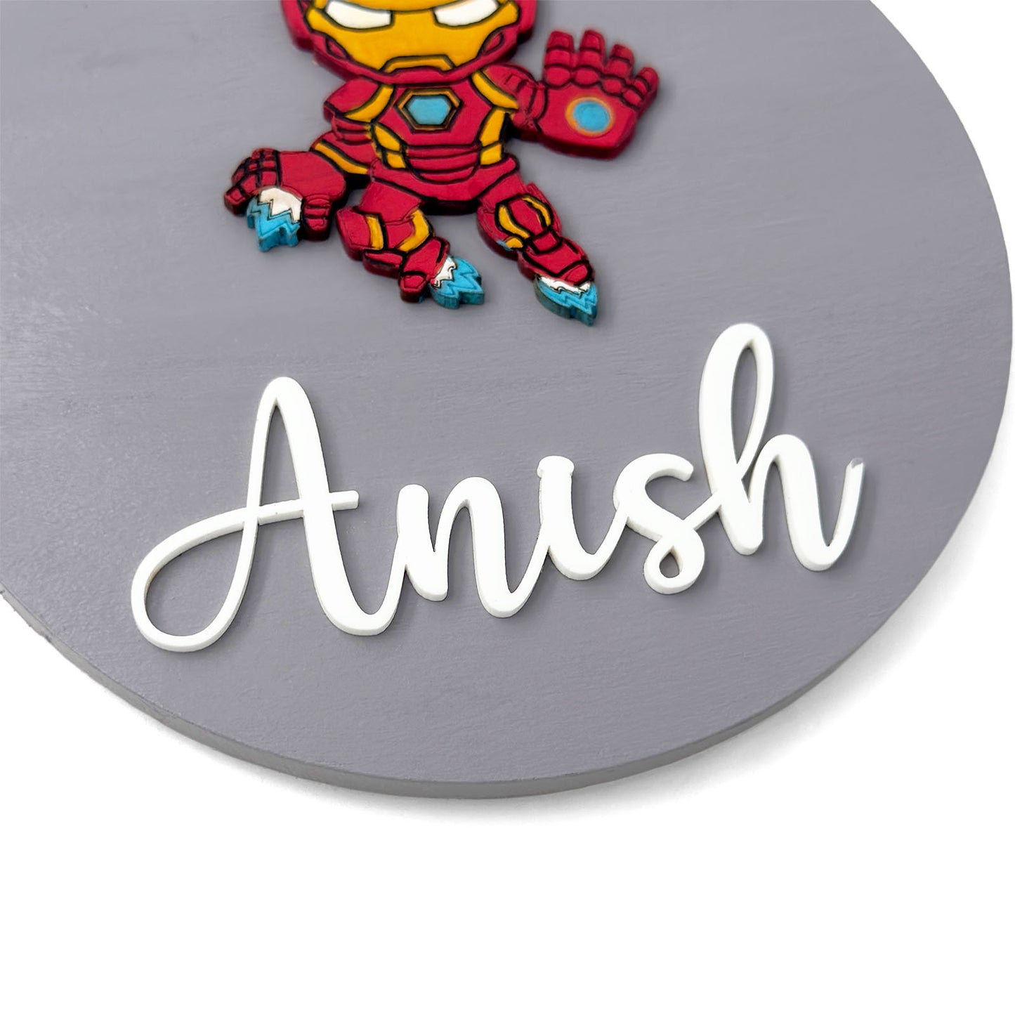 Iron Man Themed Hand-Painted Wooden Name Plate For Kids