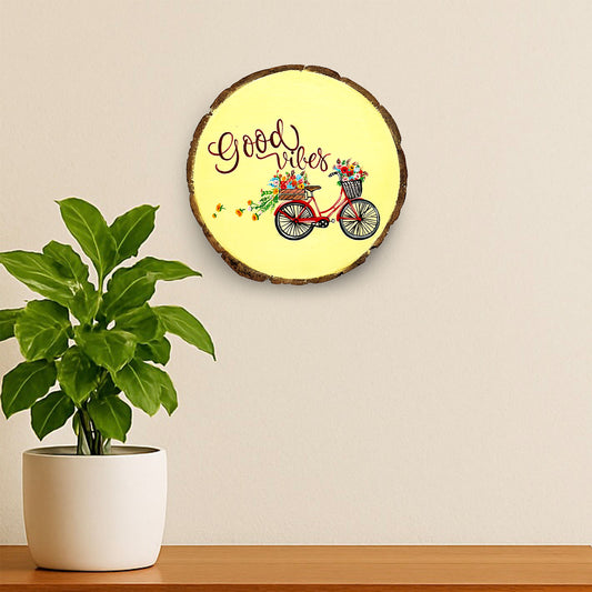 Good Vibes Hand-Painted Wooden Log Wall Hanging