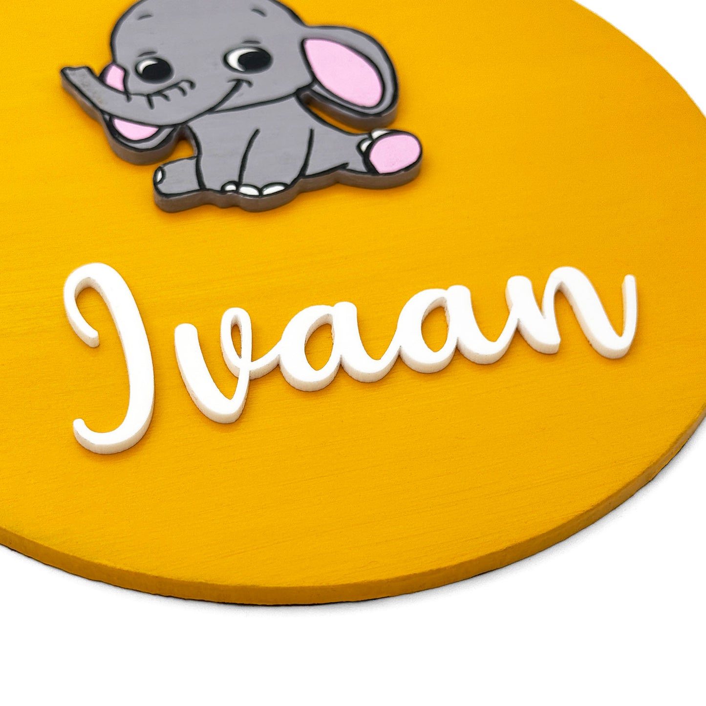 Elephant Themed Hand-Painted Wooden Mini Kids Name Plate