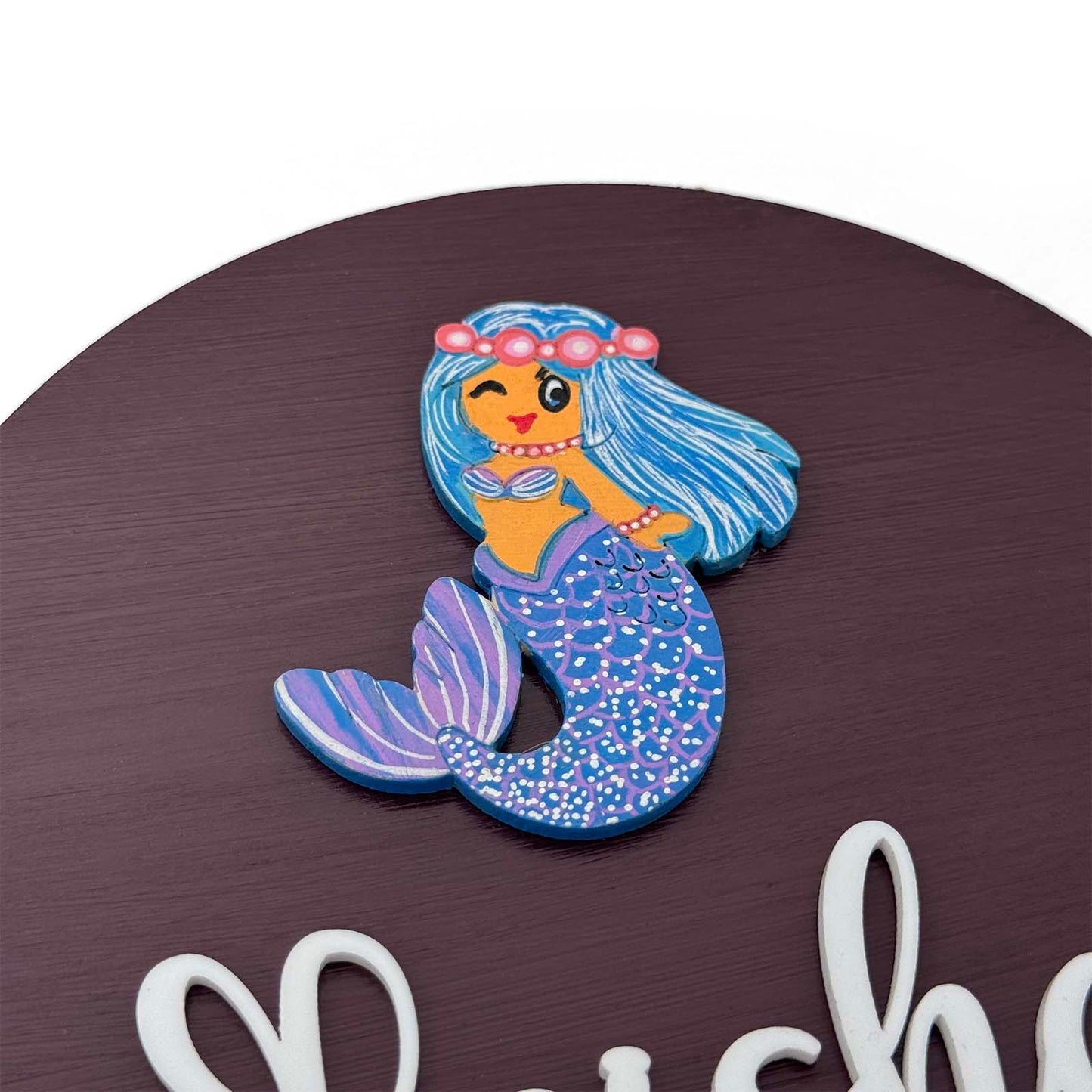Mermaid Themed Hand-Painted Wooden Mini Kids Name Plate