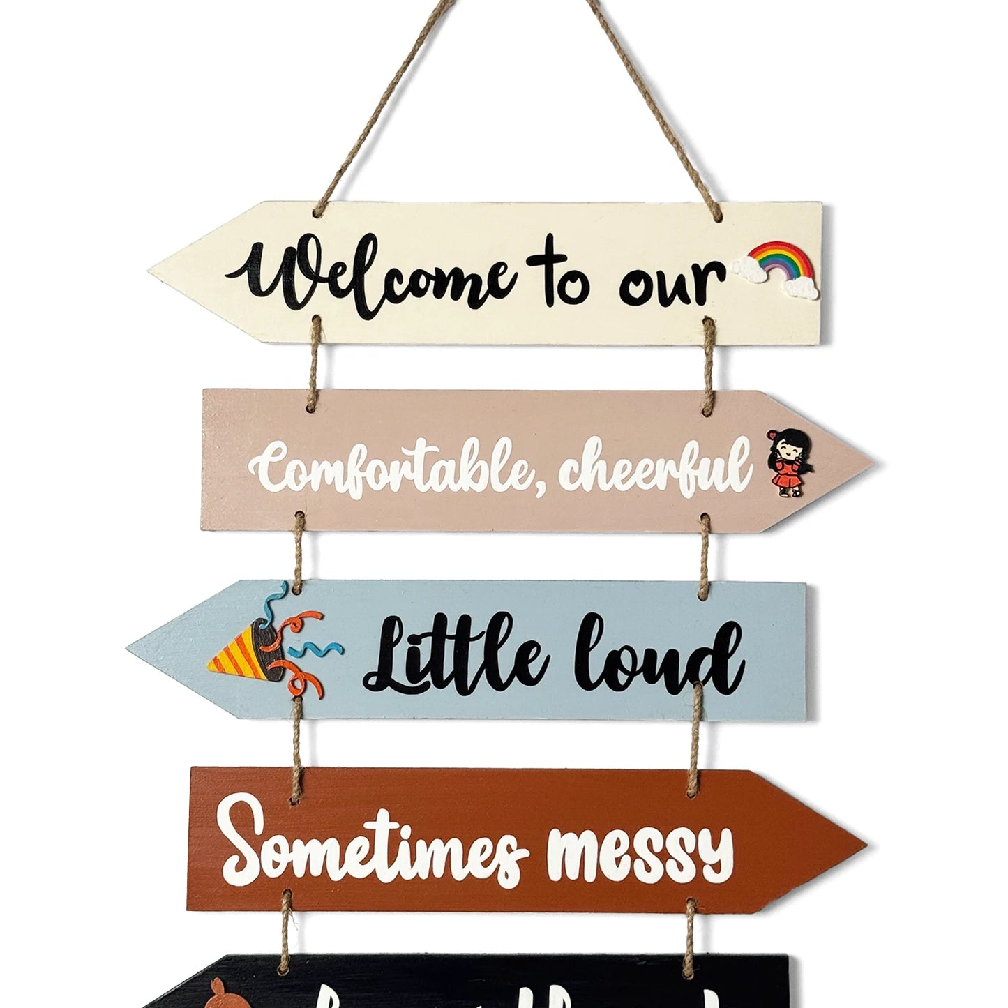 Welcome To Our Home Hand-Painted Wooden Arrow Plank Wall Hanging - Design 7