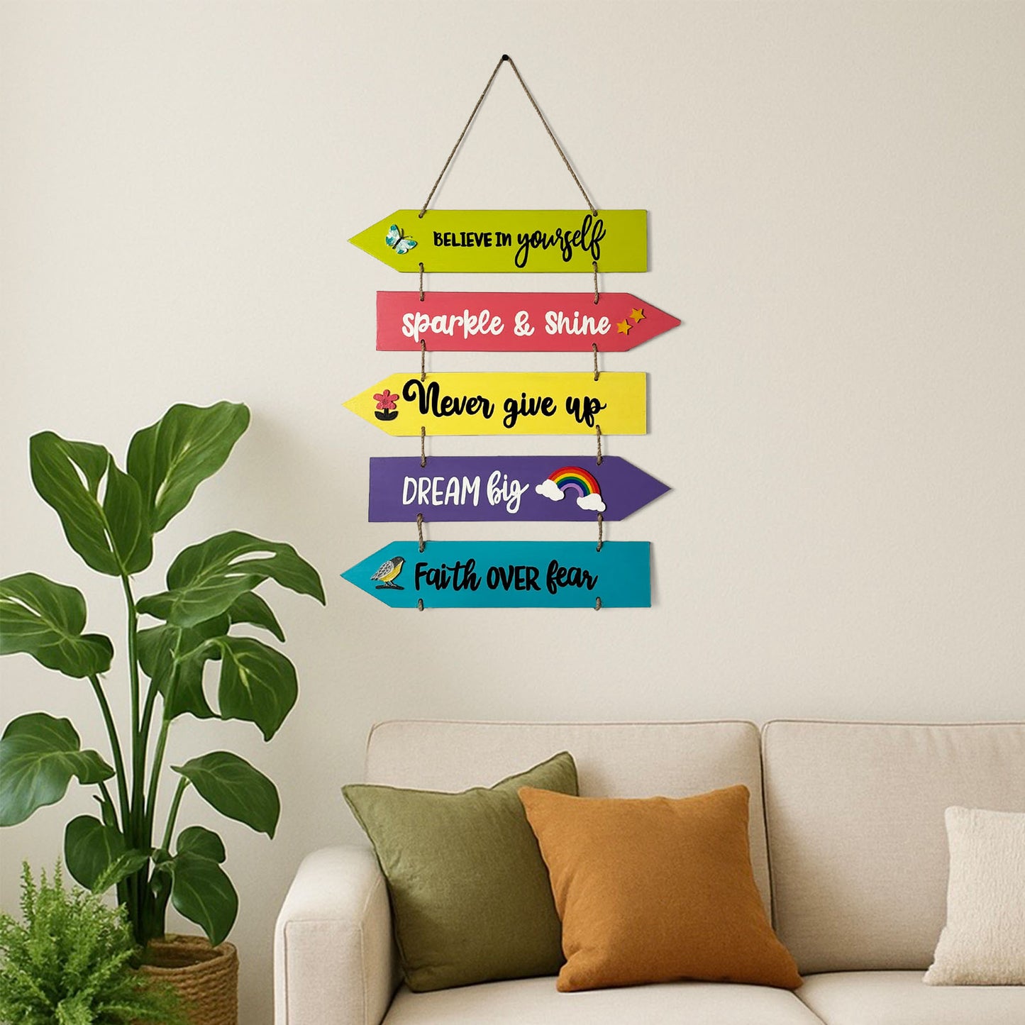 Motivational Quotes Hand-Painted Wooden Arrow Plank Wall Hanging - Design 1