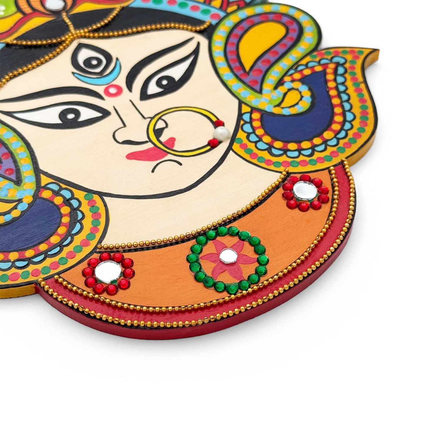 Durga Ma Hand-Painted Wooden Wall Hanging