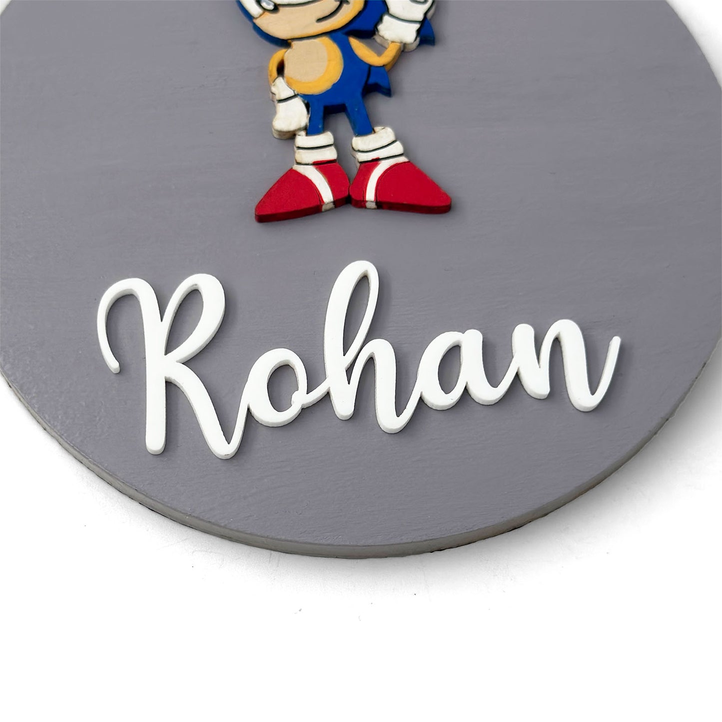 Sonic Themed Hand-Painted Wooden Name Plate For Kids