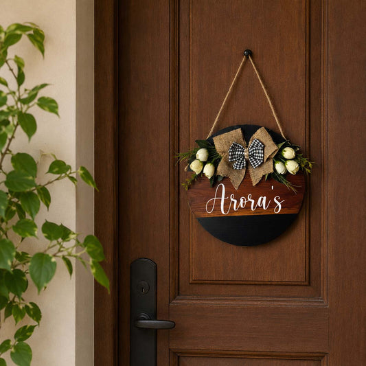 Personalised Hand-Painted Wooden Door Hanger - Black & Wooden Finish