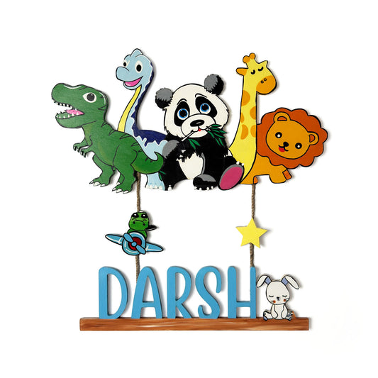 Animal and Dinosaur Themed  Hand-Painted Wooden Kids Name Plate