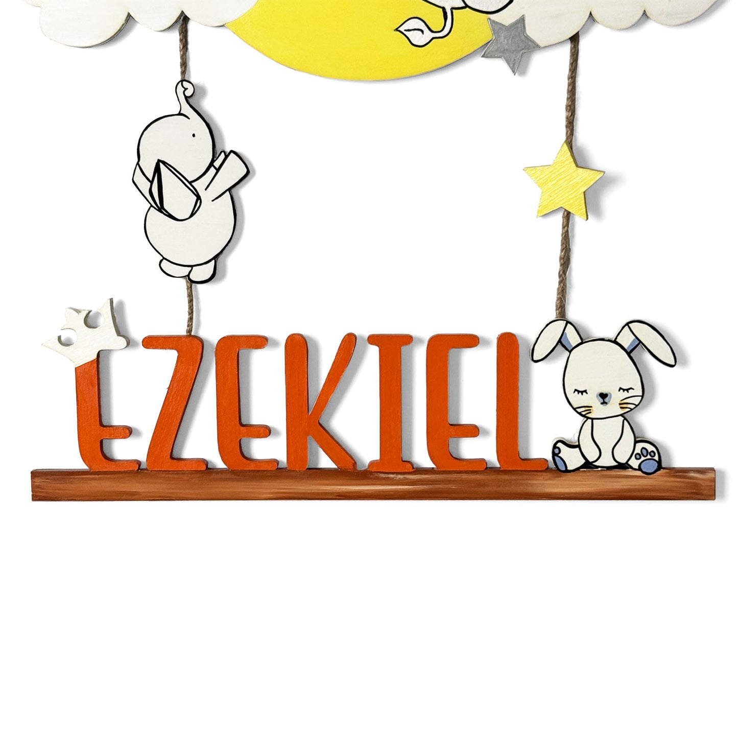 Elephant Themed Hand-Painted Wooden Kids Name Plate