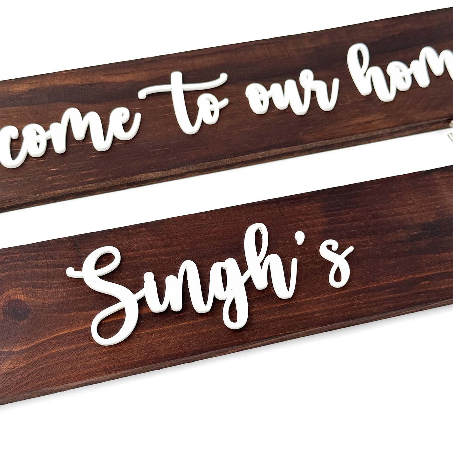 Two Plank Hand-Painted Wooden Name Plate For Home - Wooden Finish