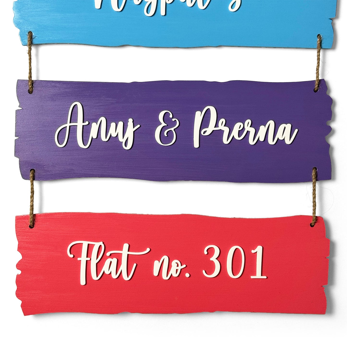 Birds Themed Hand-Painted Wooden Name Plate For Home - Three Planks