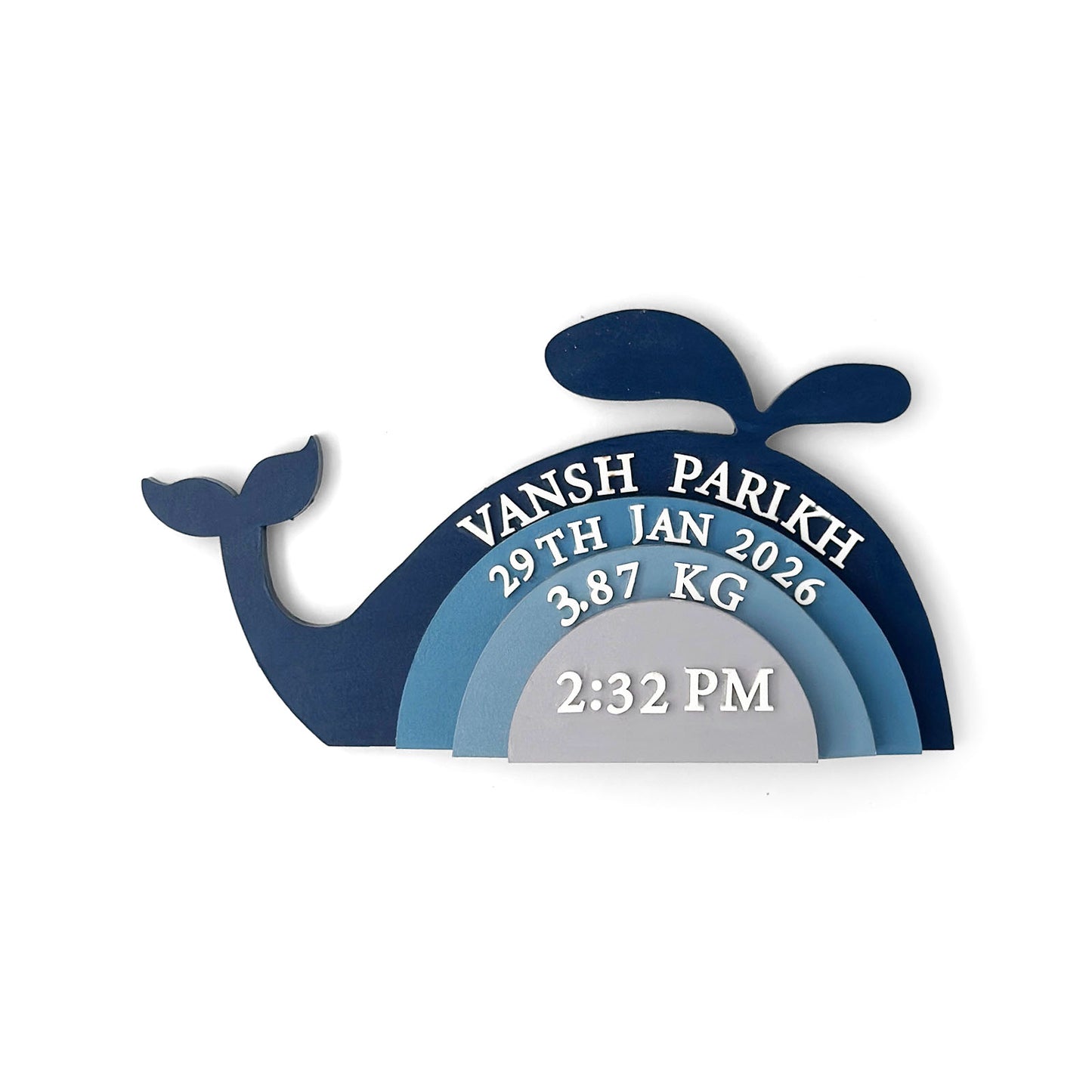 Whale Themed Hand-Painted Wooden Personalised Baby Birth Details Name Plate