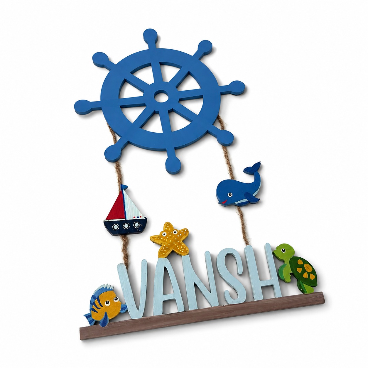 Ocean Themed Hand-Painted Wooden Kids Name Plate - Design 1