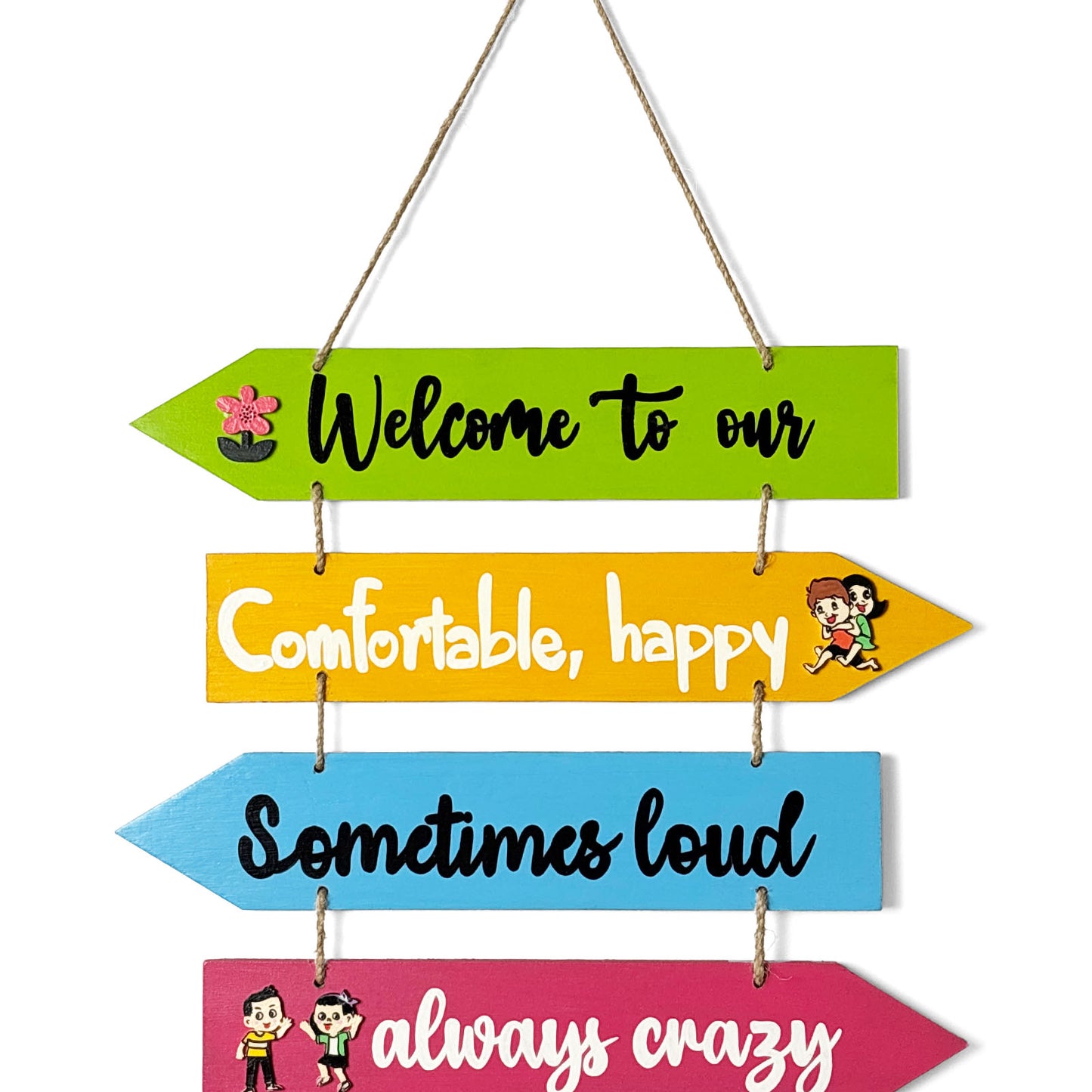 Welcome To Our Home Hand-Painted Wooden Arrow Plank Wall Hanging - Design 12