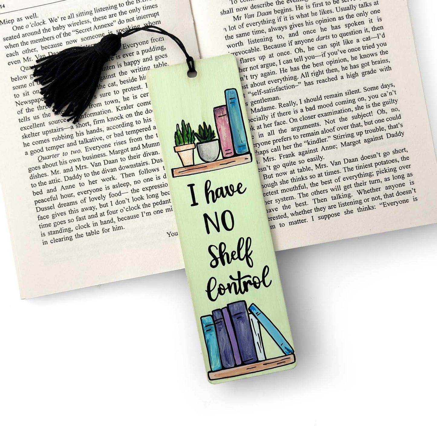 Hand-Painted Wooden Bookmark - I Have No Shelf Control