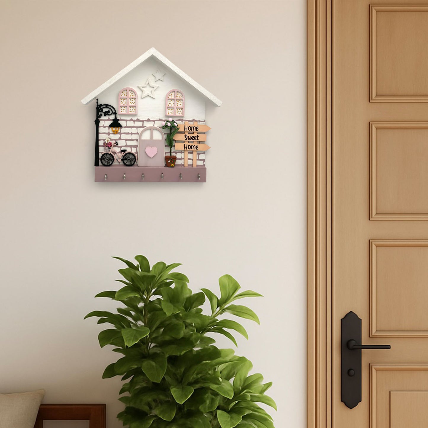 Personalised Hand-Painted Wooden Hut Key Holder With Bricks Texture