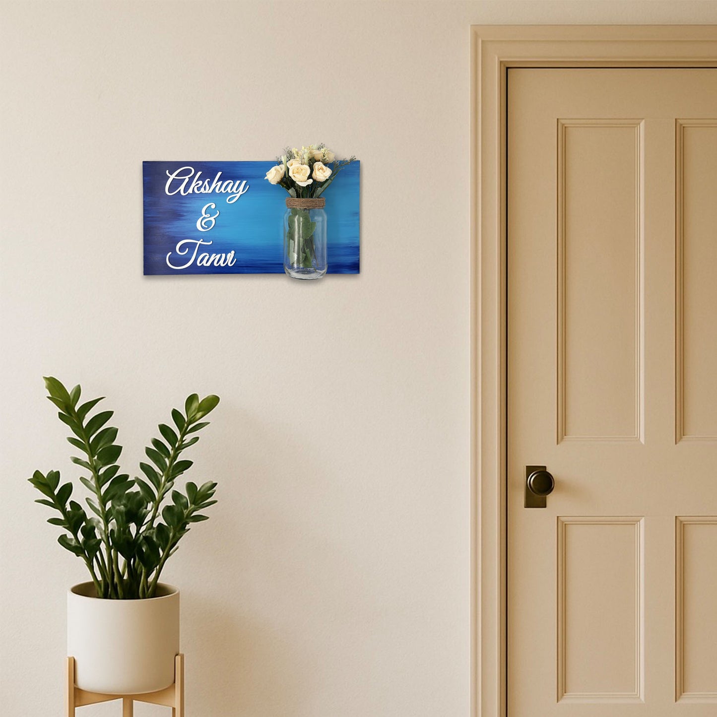 Hand-Painted Wooden Name Plate With Jar For Home - Only Jar Board