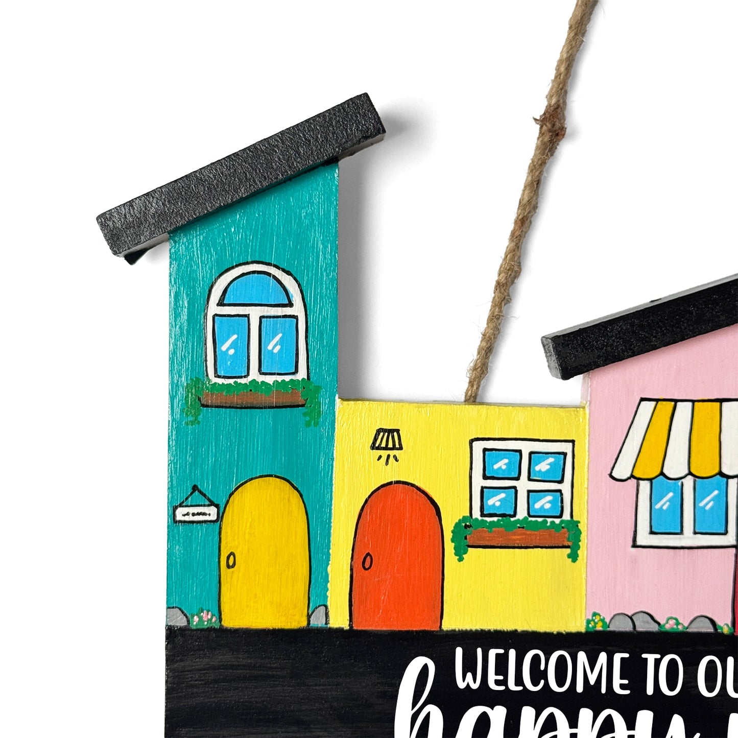 Hut-Shaped Hand-Painted Wooden Name Plate For Home - Hut Board & Three Planks Design 1