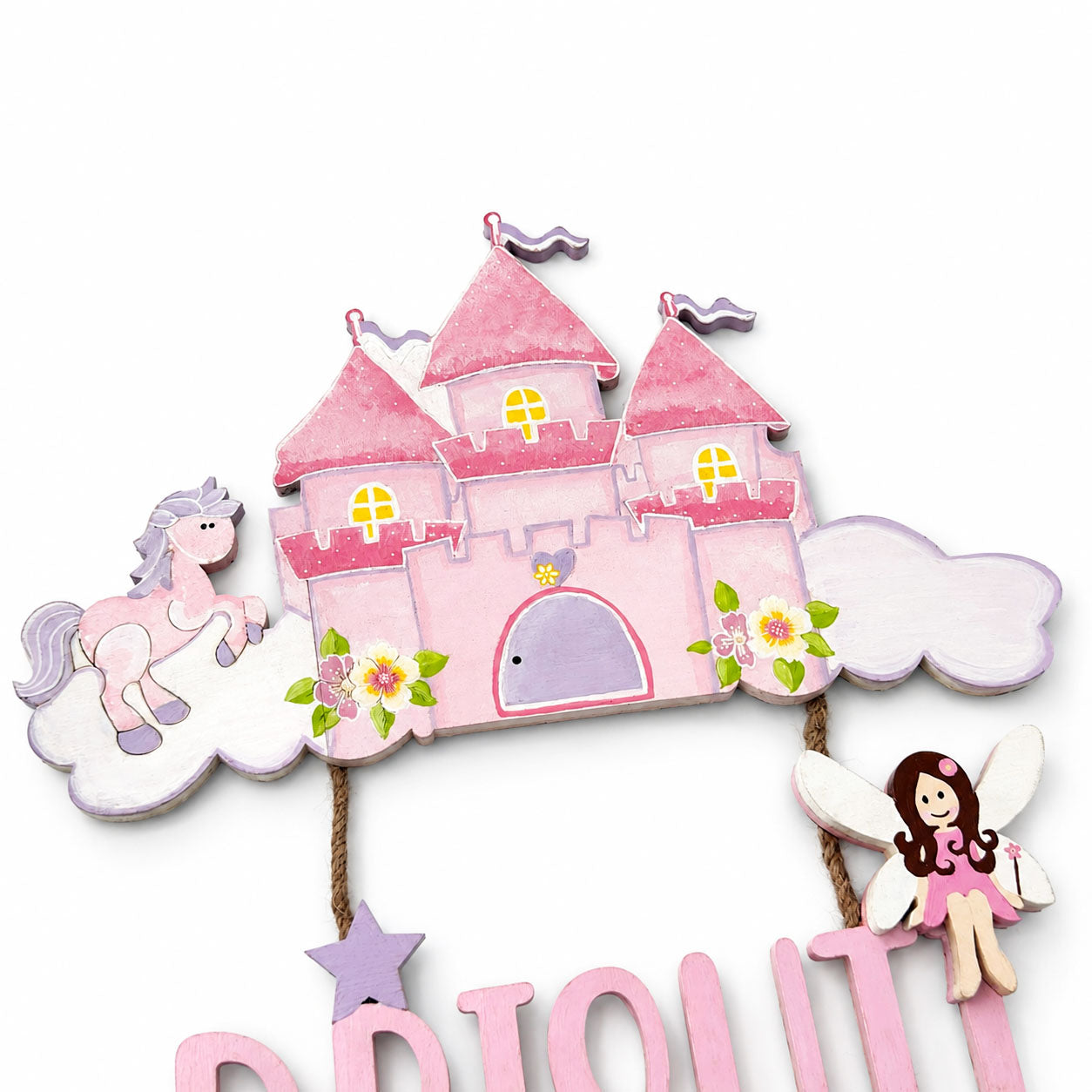 Princess Castle Themed  Hand-Painted Wooden Kids Name Plate - Design 1