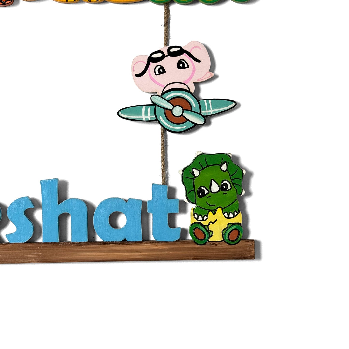 Dinosaur Themed Hand-Painted Wooden Kids Name Plate