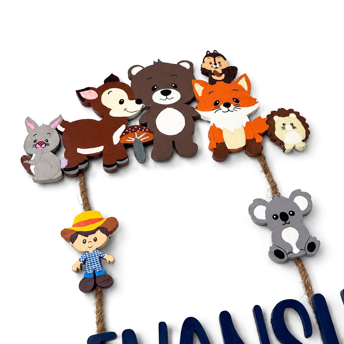 Animal Themed Hand-Painted Wooden Kids Name Plate - Design 6