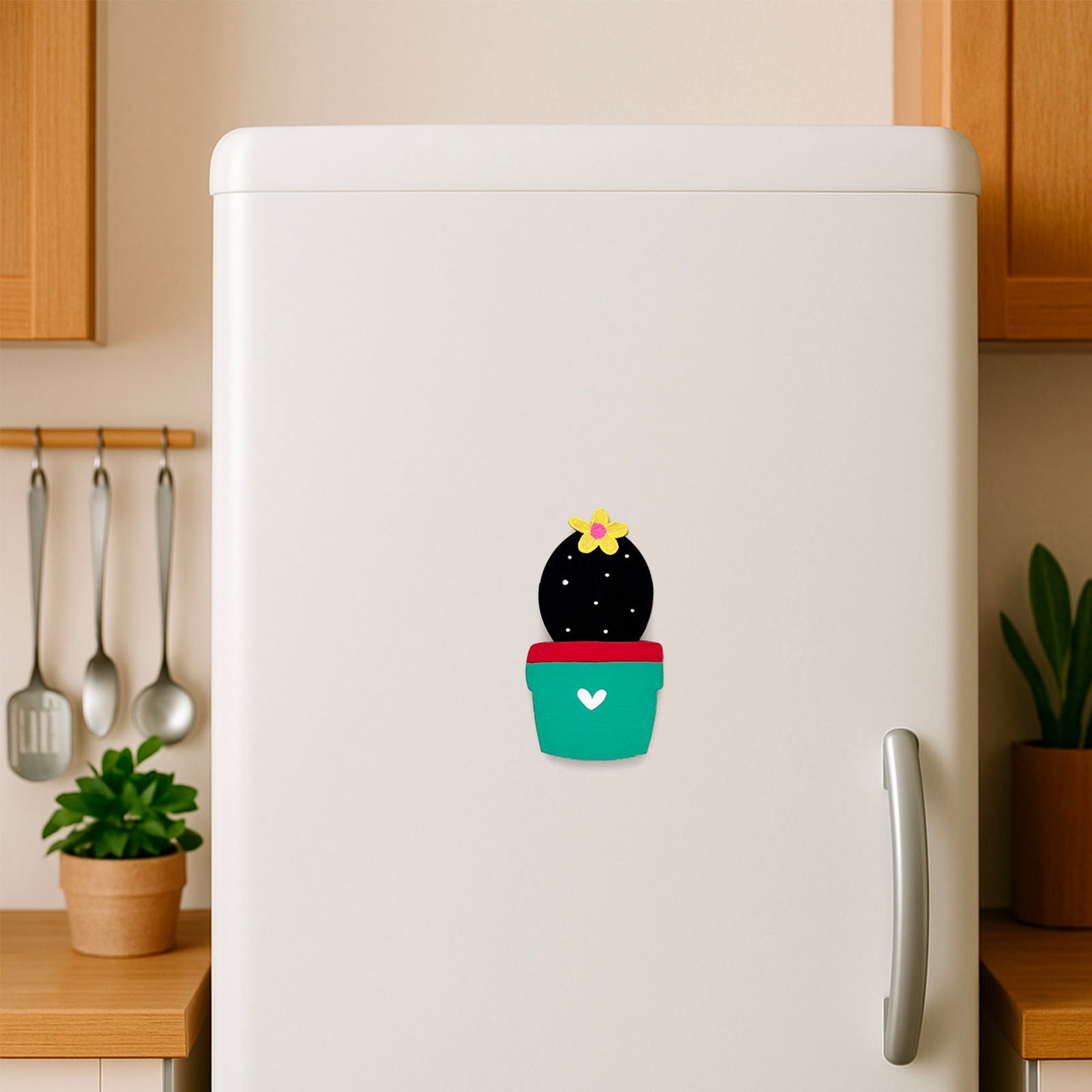 Hand-Painted Wooden Cactus Fridge Magnet - Design 1