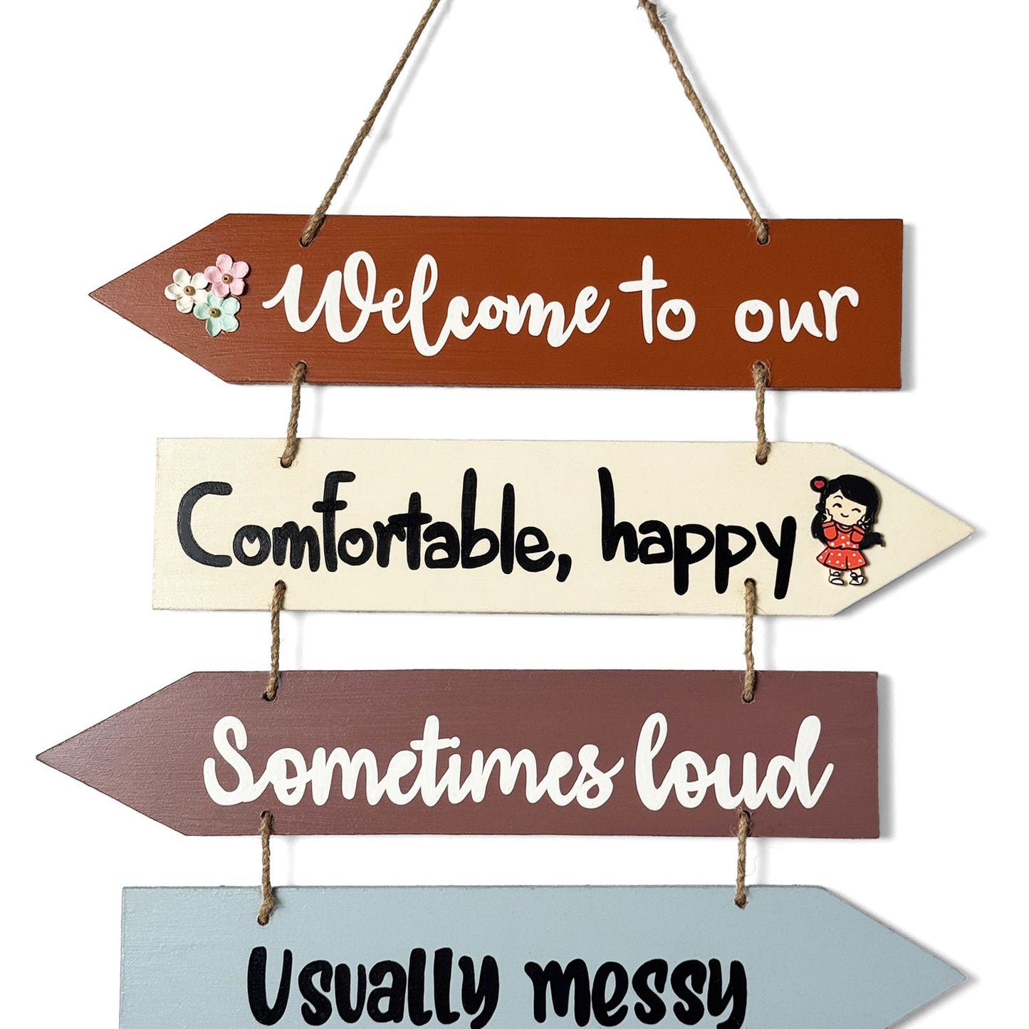 Welcome To Our Home Hand-Painted Wooden Arrow Plank Wall Hanging - Design 10