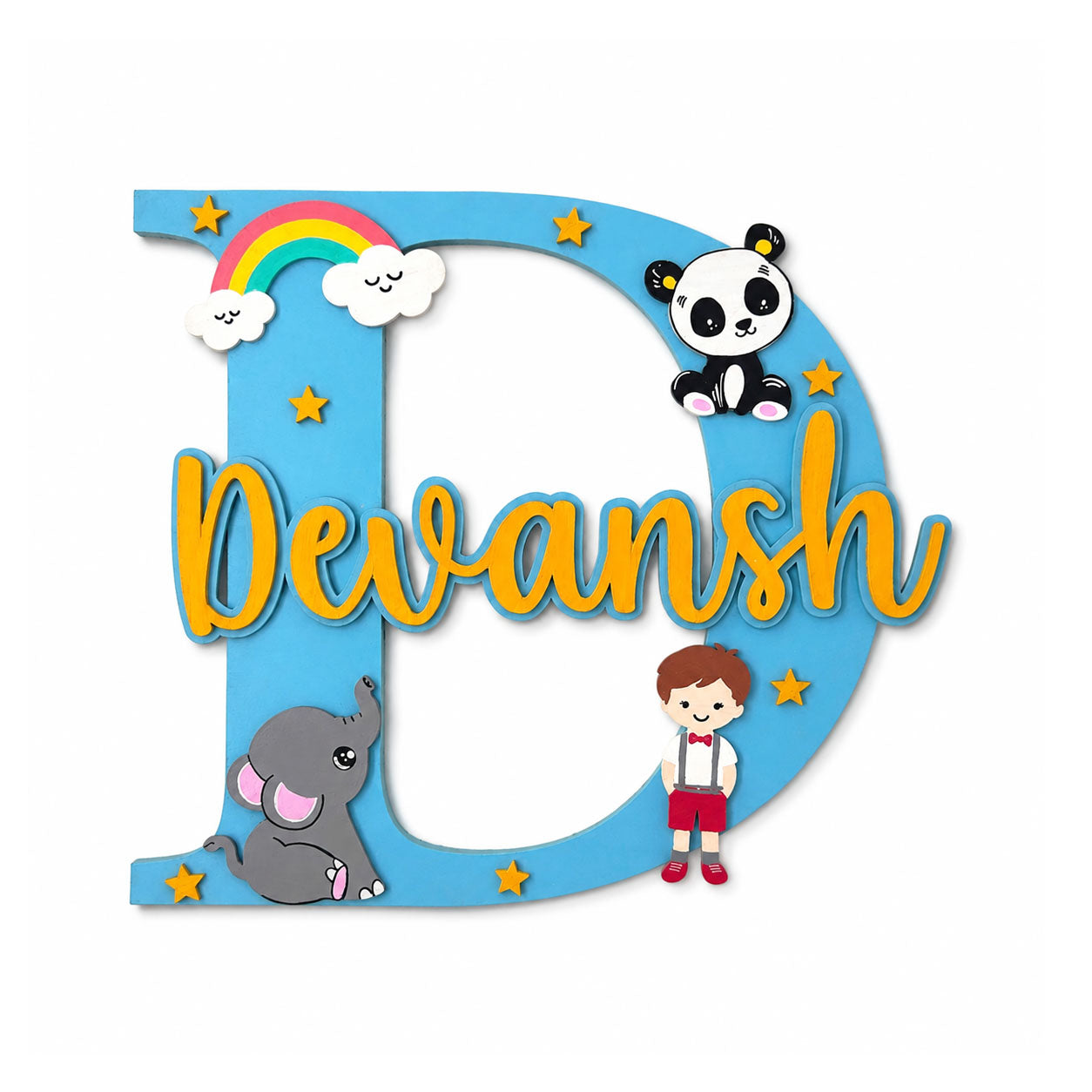 Layered Alphabet Initial Hand-Painted Wooden Kids Name Plate For Boys - Design 2