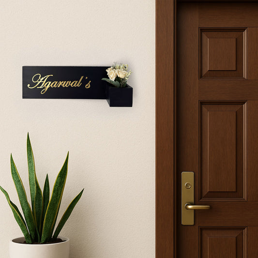 Rectangular Hand-Painted Wooden Planter Name Plate For Home