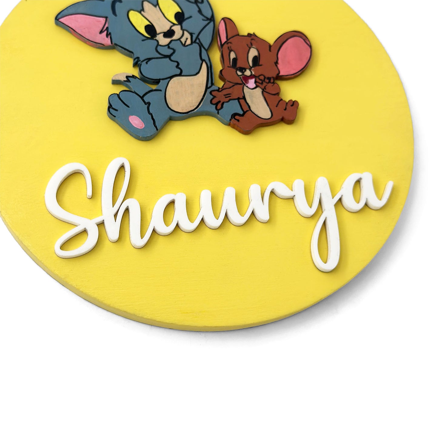 Tom And￼ Jerry Themed Hand-Painted Wooden Name Plate For Kids