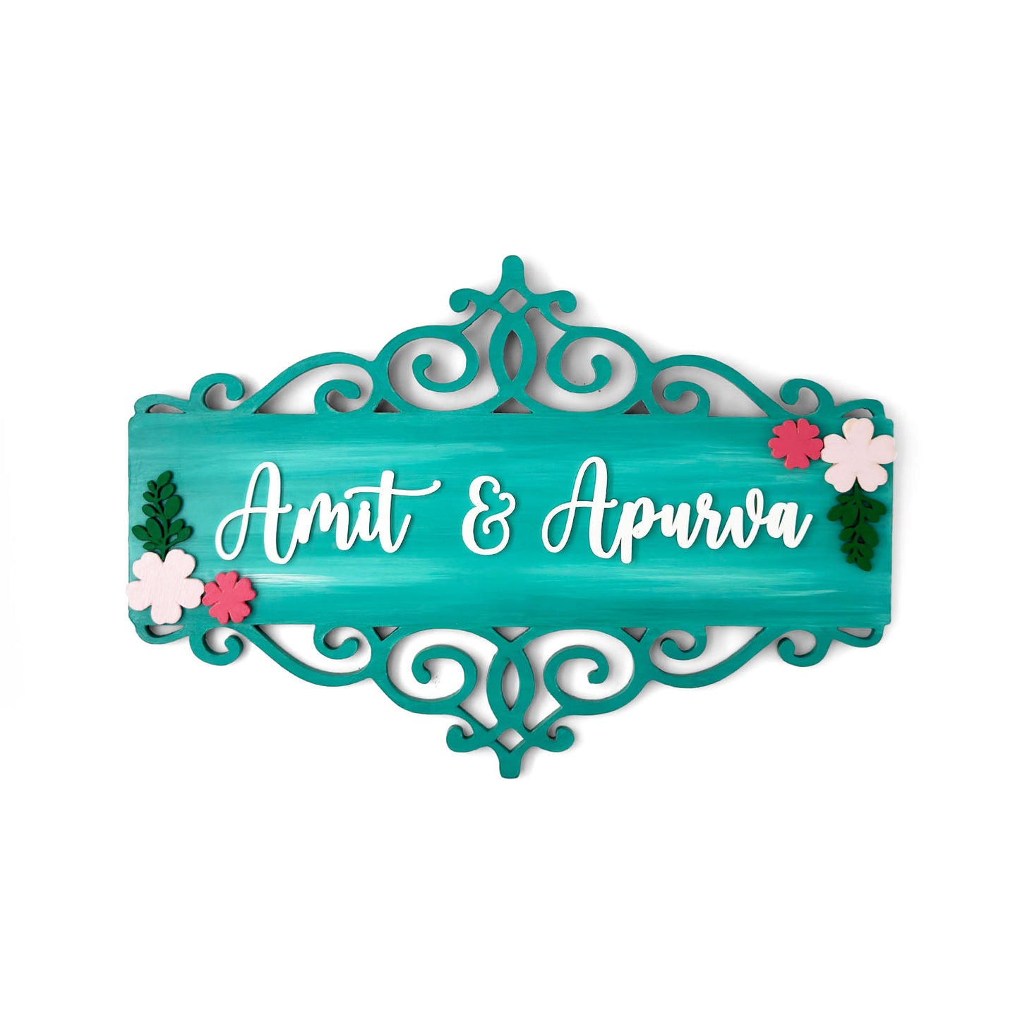 Flower Artwork Hand-Painted Wooden Floral Name Plate For Home