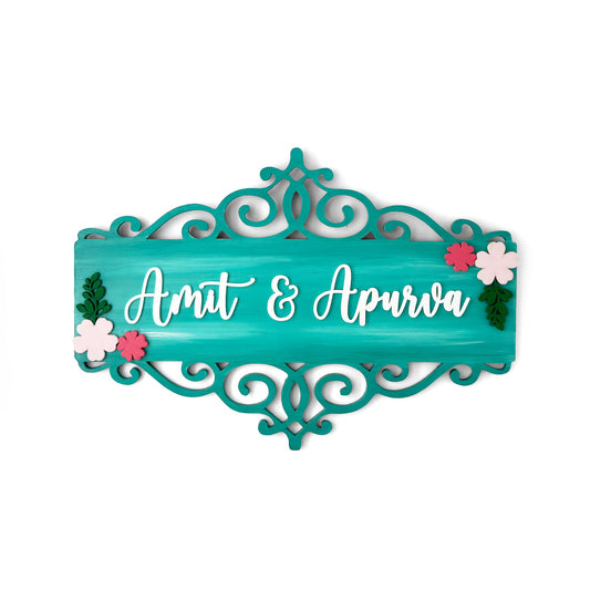 Flower Artwork Hand-Painted Wooden Floral Name Plate For Home