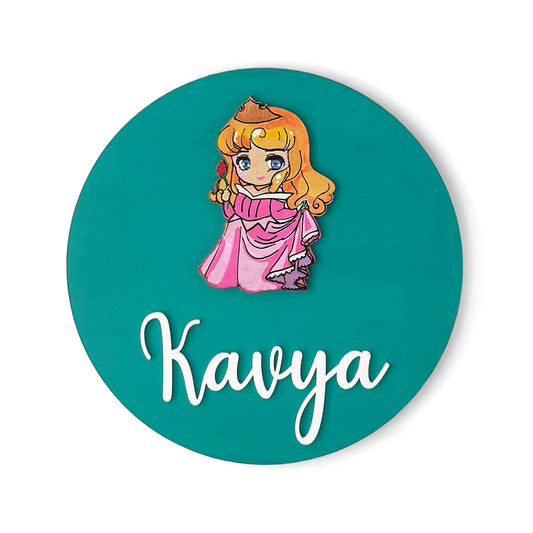 Disney Princess Aurora Sleeping Beauty Themed Hand-Painted Wooden Name Plate For Kids