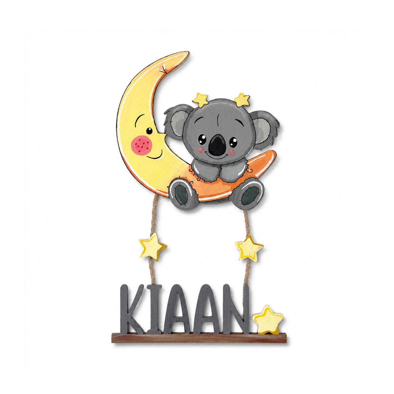 Koala Themed Hand-Painted Wooden Kids Name Plate - Design 1