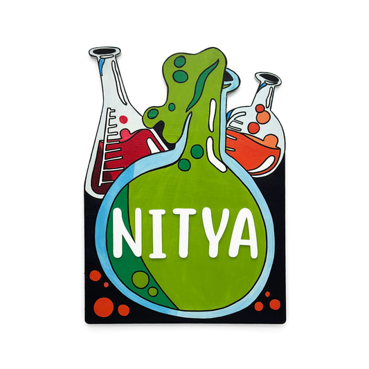 Science Themed Hand-Painted Wooden Kids Name Plate
